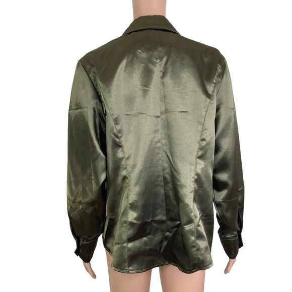 vintage aurora designs shirt womens large Olive Satin button Front - Picture 2 of 12